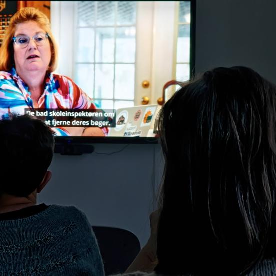 Silhouetter af biografpublikum, der ser dokumentarfilmen "The Librarians". 