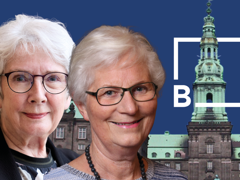 Collage med portrætter af Birgitte Josefsen og Lene Hansen. I baggrunden ses Christiansborg og Brønderslev Biblioteks logo.
